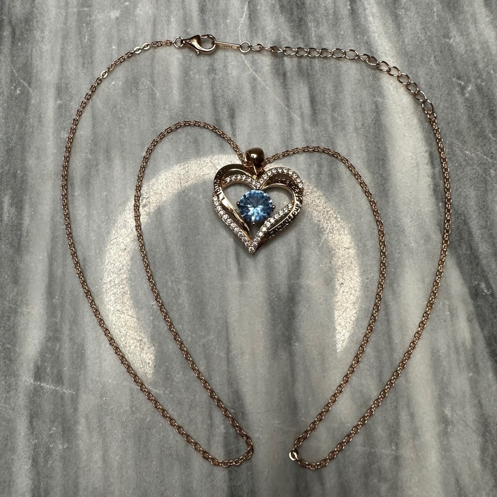 Rose Gold 925 Sterling Silver Blue Heart Necklace I Love You Always and Forever